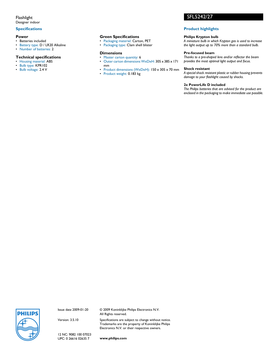 Philips SFL5242 User Manual | Page 2 / 2