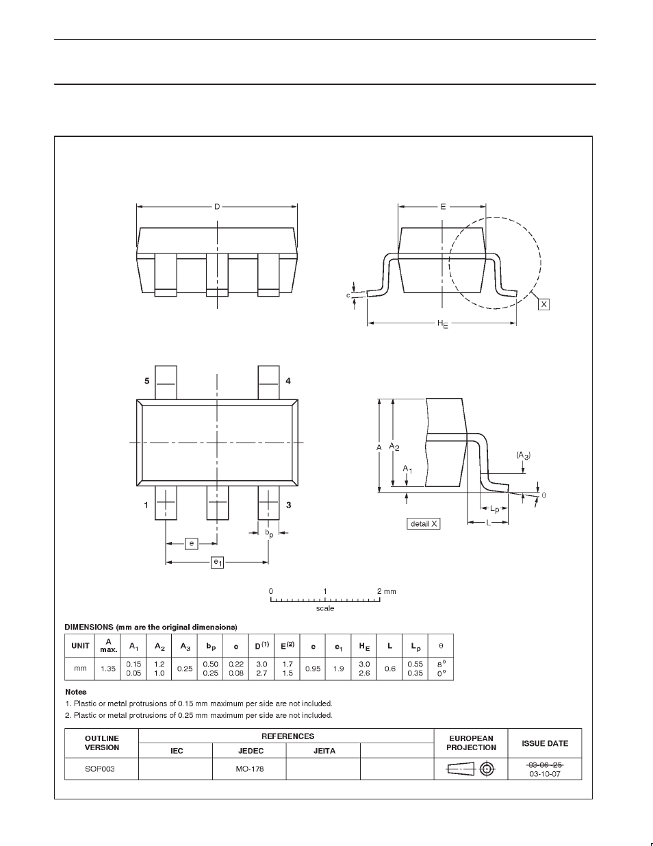 Package outline, Sop003 | Philips SA58605 User Manual | Page 8 / 9