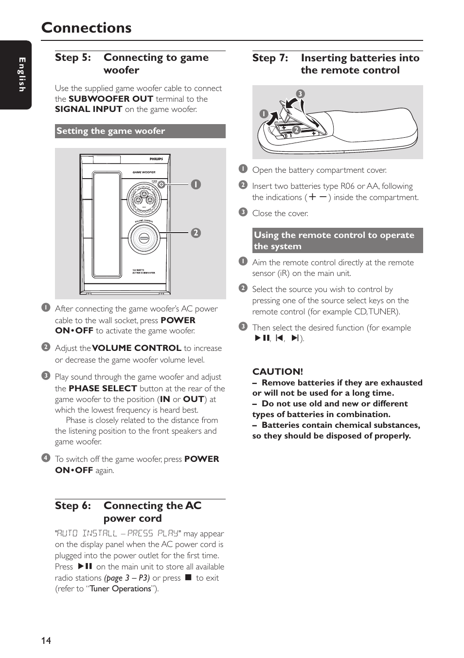 Connections | Philips FWC579 User Manual | Page 14 / 28