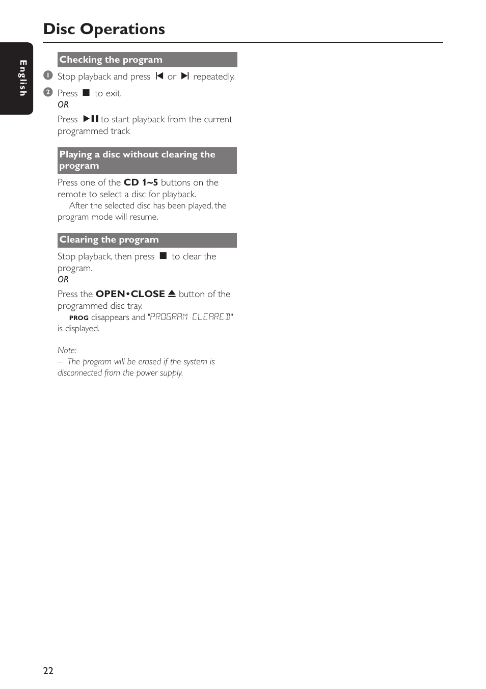 Disc operations | Philips FWC579 User Manual | Page 22 / 28