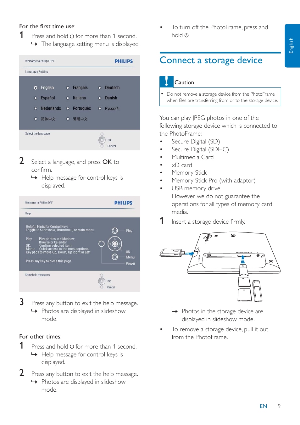 Connect a storage device | Philips SPF2047 User Manual | Page 10 / 37