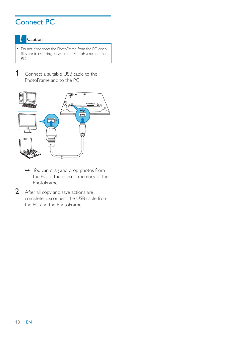 Connect pc | Philips SPF2047 User Manual | Page 11 / 37