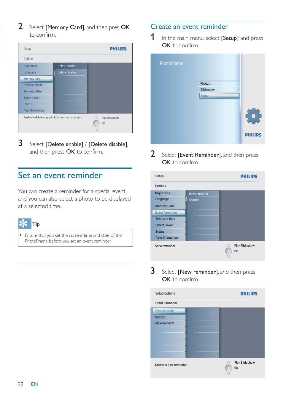 Set an event reminder | Philips SPF2047 User Manual | Page 23 / 37