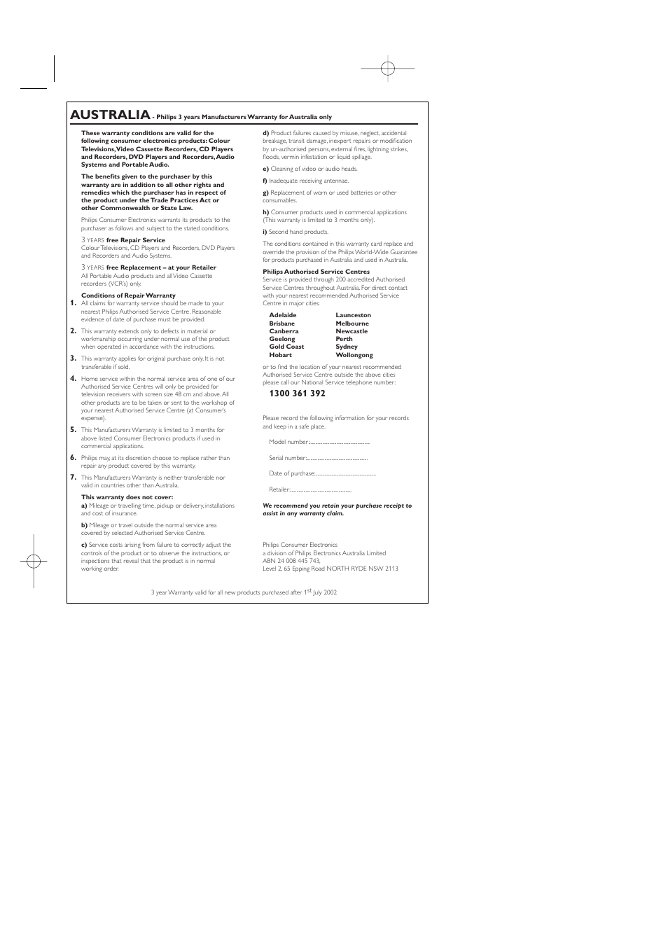 Australia | Philips AZ1006CD User Manual | Page 11 / 15