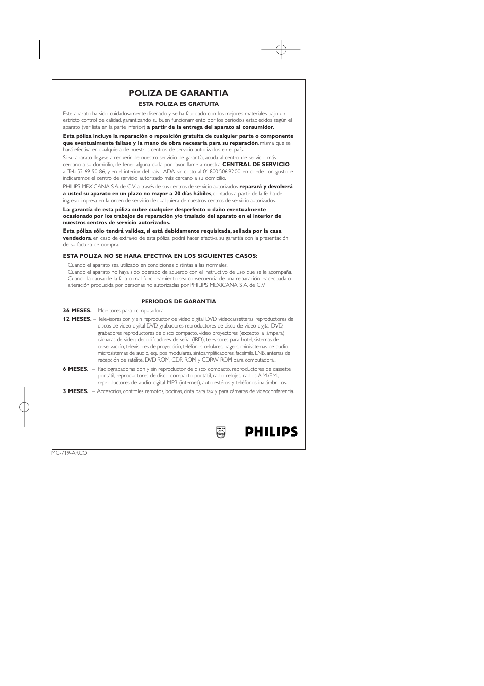 Poliza de garantia | Philips AZ1006CD User Manual | Page 13 / 15