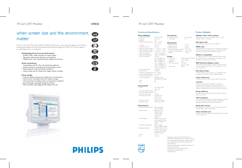 When screen size and the environment matter, 19 inch crt monitor | Philips 1.09E+52 User Manual | Page 2 / 2