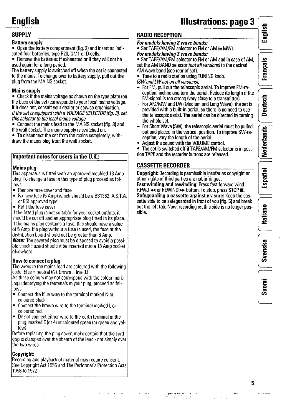 Mains plug, English illustrations: page 3 | Philips AQ 4420 User Manual | Page 5 / 12