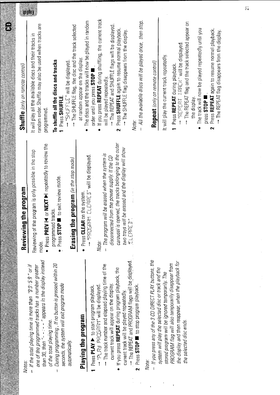 Playing the program, Reviewing the program, Erasing the program lin the stop model | Shuffle | Philips FW 795W/37 User Manual | Page 21 / 88