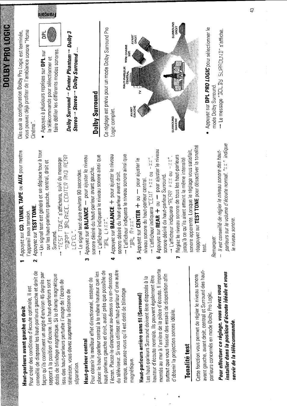 Dolby pro logic | Philips FW 795W/37 User Manual | Page 43 / 88