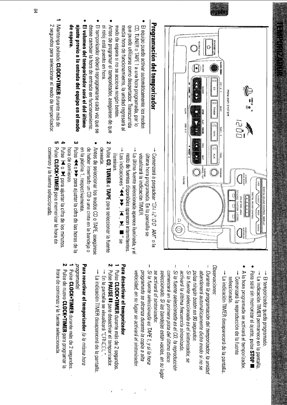 Programación del temporízador | Philips FW 795W/37 User Manual | Page 84 / 88