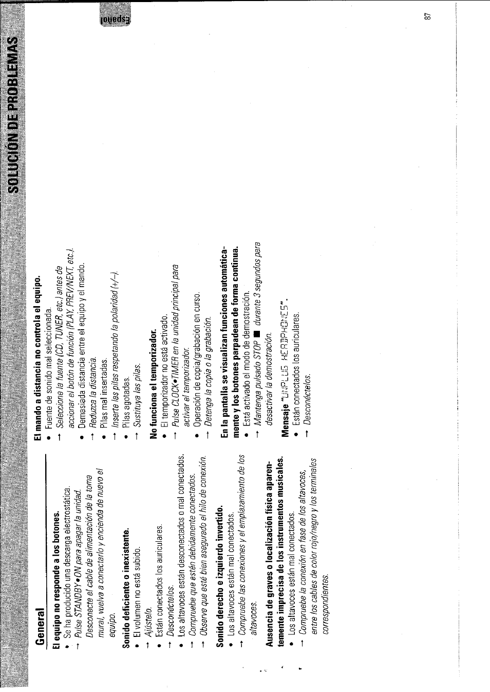 Solucion oe problemas, General | Philips FW 795W/37 User Manual | Page 87 / 88