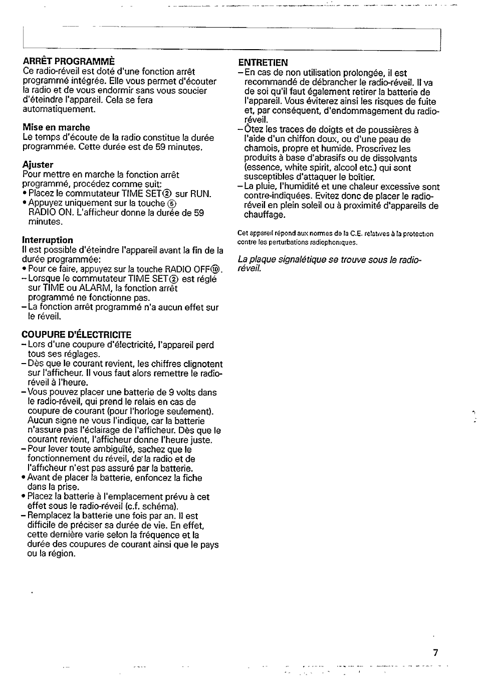 Arret programme, Mise en marche, Ajuster | Interruption, Coupure d’electricite, Entretien | Philips AJ3012/18 User Manual | Page 5 / 12