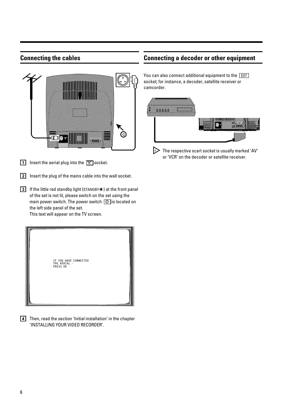 Connecting the cables, Connecting a decoder or other equipment | Philips 20PV230/07 User Manual | Page 10 / 32