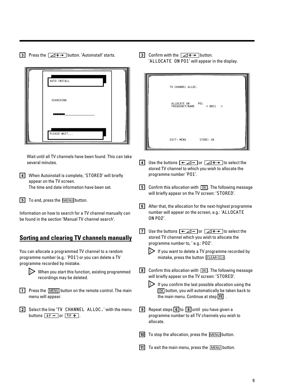 Sorting and clearing tv channels manually | Philips 20PV230/07 User Manual | Page 13 / 32