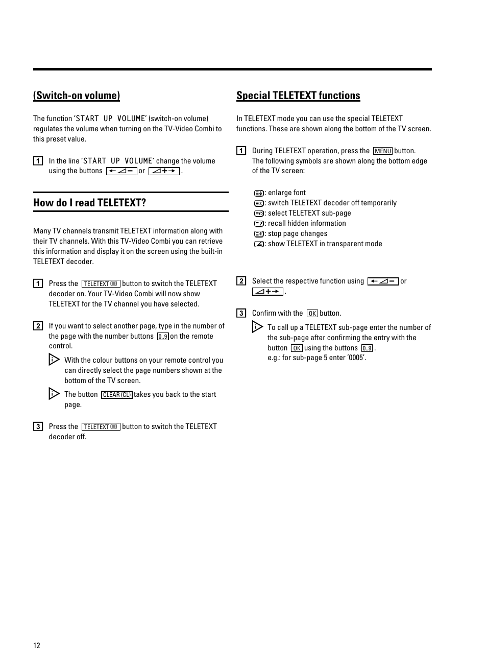 Switch-on volume), How do i read teletext, Special teletext functions | Philips 20PV230/07 User Manual | Page 16 / 32