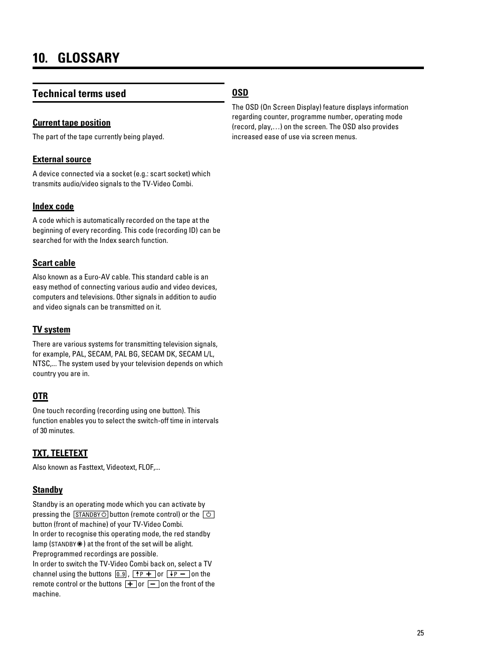 Glossary, Technical terms used | Philips 20PV230/07 User Manual | Page 29 / 32