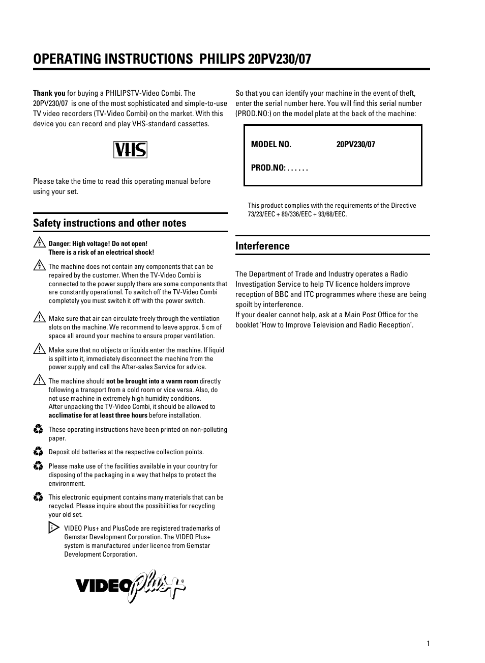 Interference | Philips 20PV230/07 User Manual | Page 6 / 32