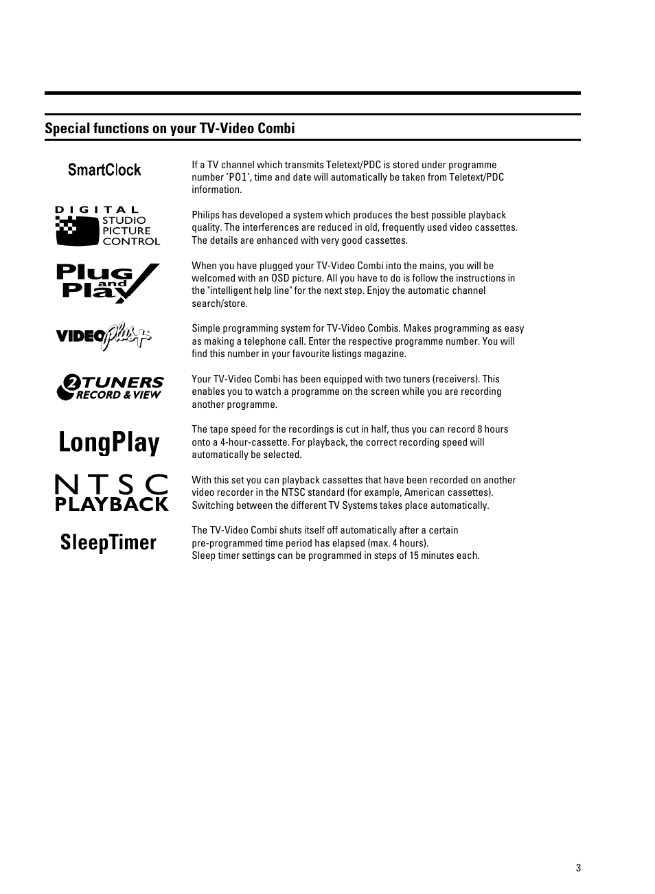 Special functions on your tv-video combi | Philips 20PV230/07 User Manual | Page 8 / 32