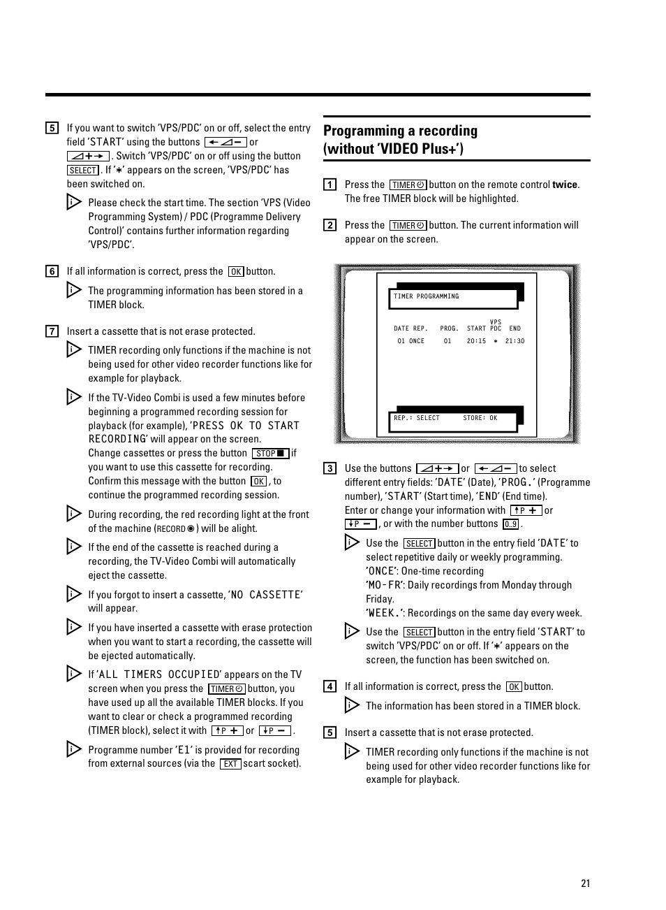 Programming a recording (without ’video plus+’) | Philips 14PV350/07 User Manual | Page 23 / 28
