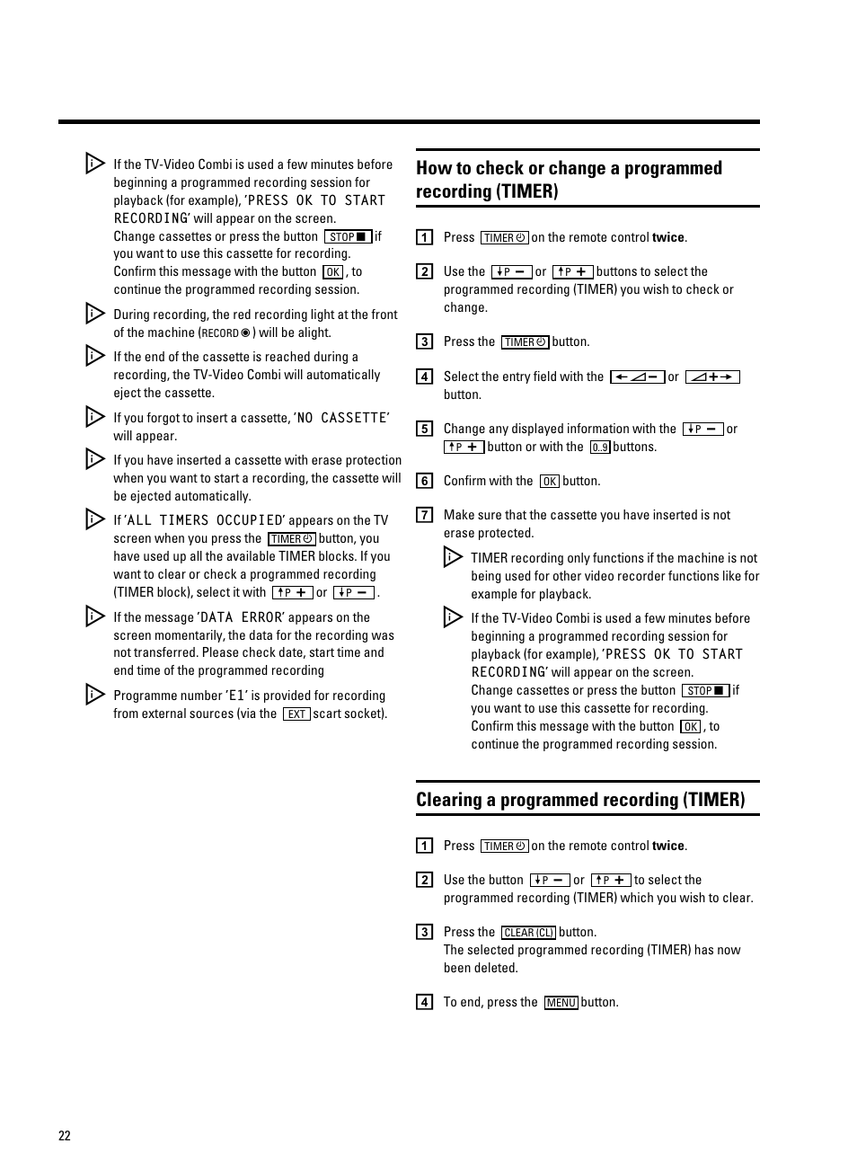 Clearing a programmed recording (timer) | Philips 14PV350/07 User Manual | Page 24 / 28