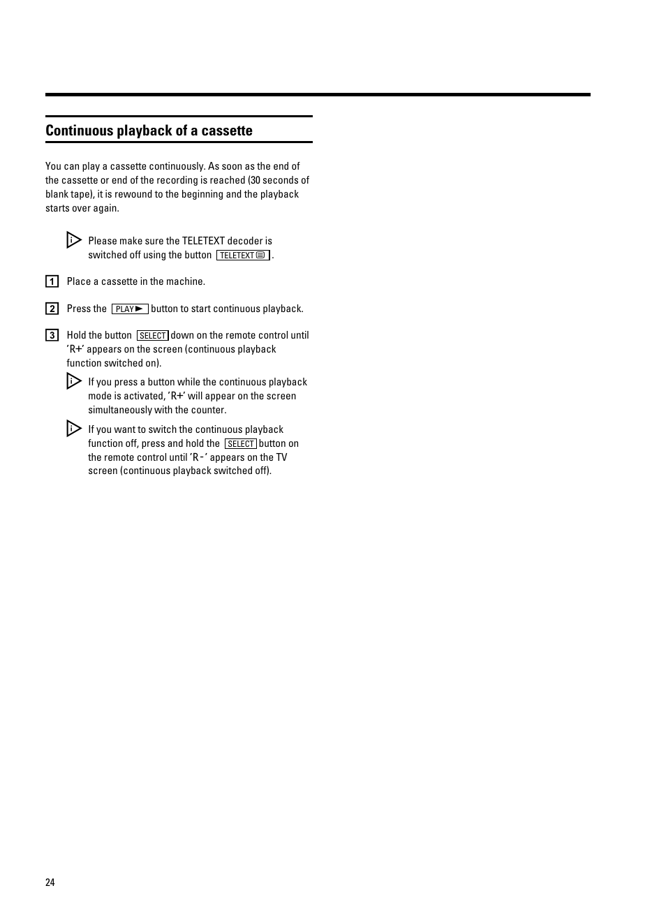 Continuous playback of a cassette | Philips 14PV350/07 User Manual | Page 26 / 28