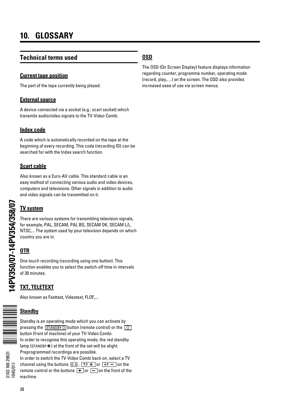 Glossary, Technical terms used | Philips 14PV350/07 User Manual | Page 28 / 28
