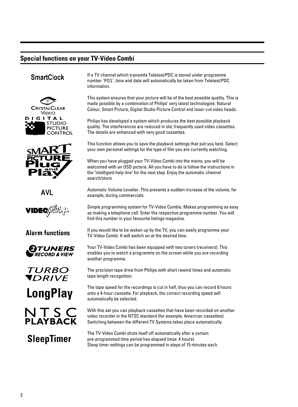 Special functions on your tv-video combi | Philips 14PV350/07 User Manual | Page 5 / 28