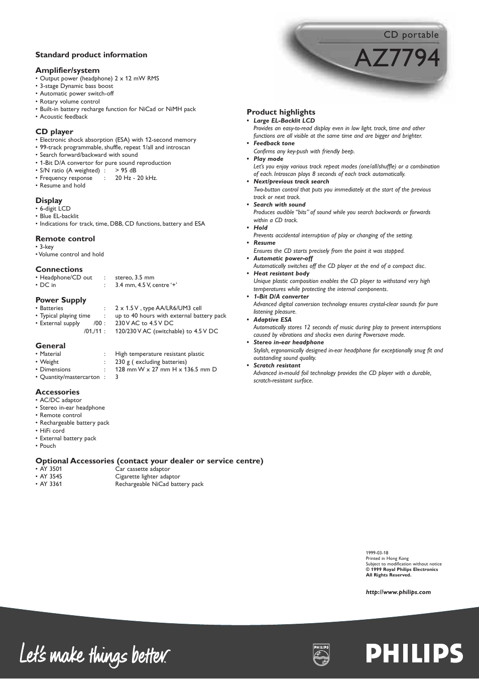 Az7794, Cd portable | Philips AZ7794 User Manual | Page 2 / 2