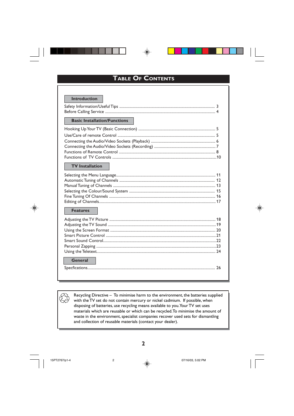 Philips 15PT2767 User Manual | Page 2 / 27