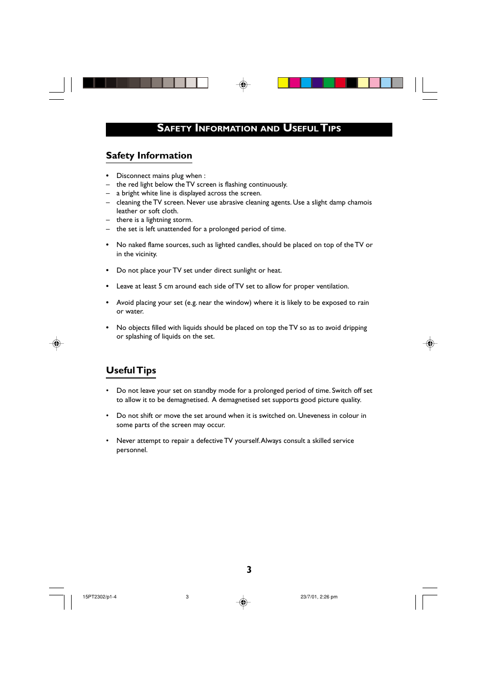 Safety information, Useful tips | Philips 15PT2767 User Manual | Page 3 / 27