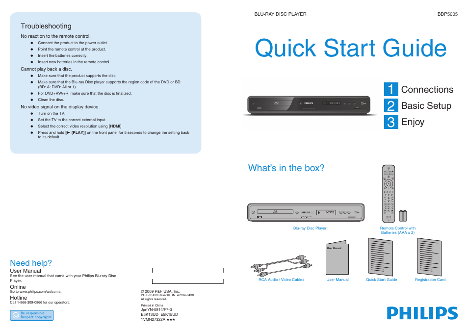 Philips BDP5005 User Manual | 2 pages