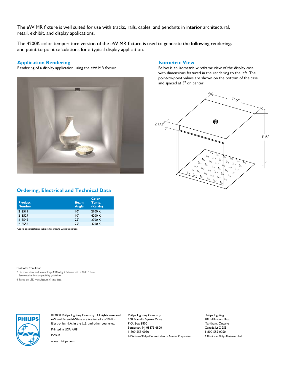 Ordering, electrical and technical data, Application rendering | Philips EssentialWhite MR16 User Manual | Page 2 / 2