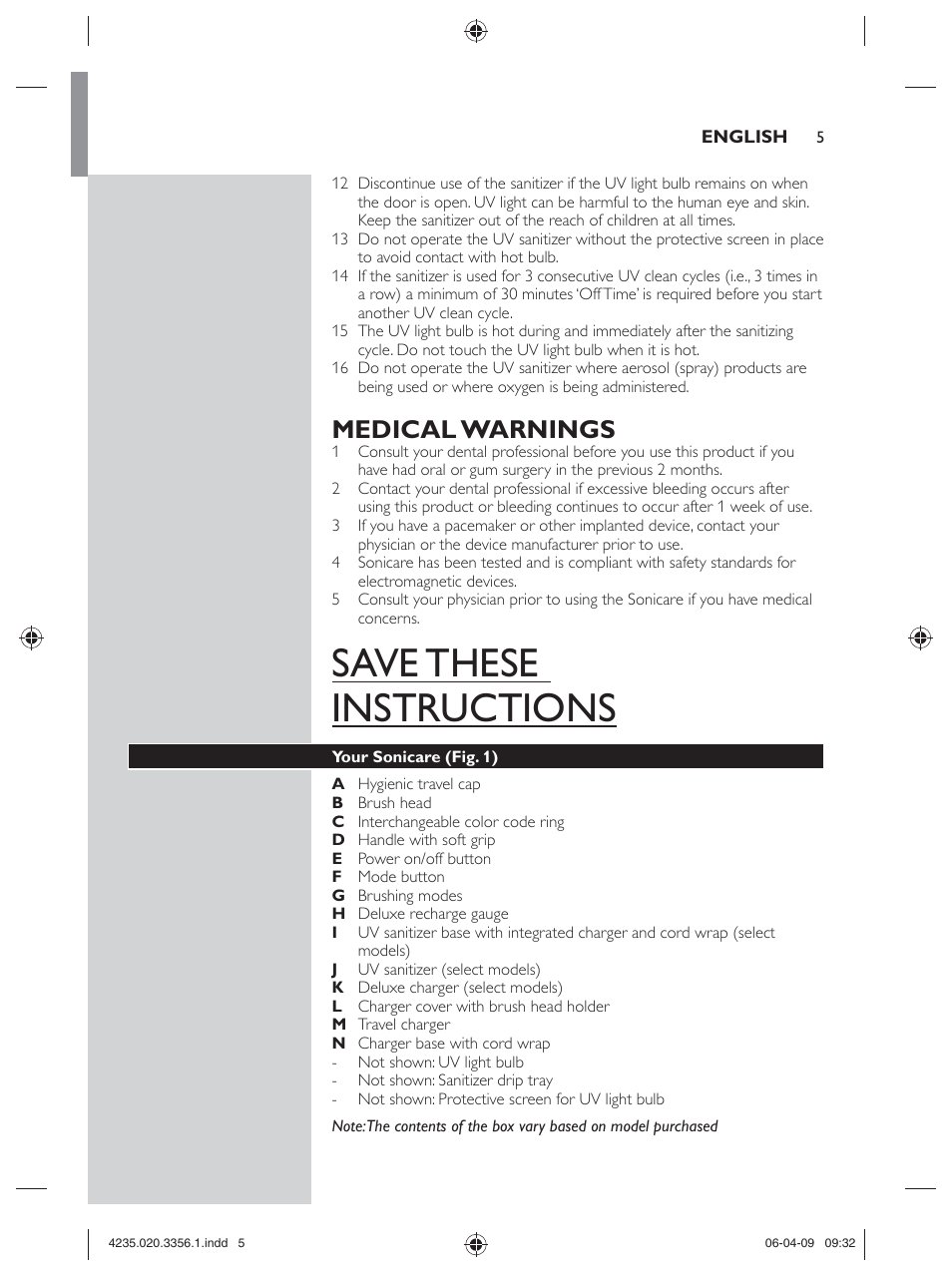 Save these instructions, Medical warnings | Philips sonicare HX6972/10 User Manual | Page 5 / 44