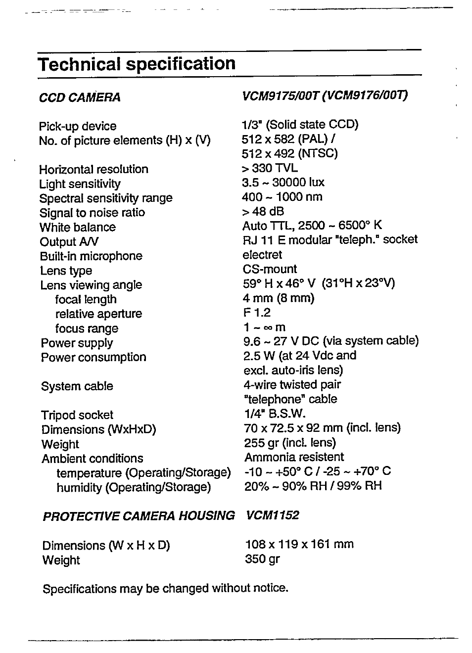 Technical specification | Philips VCM1976 User Manual | Page 16 / 19