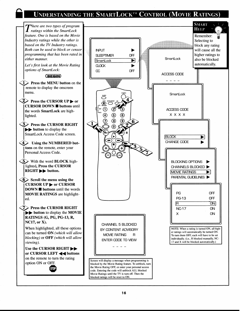 Use the cursor right or cursor left buttons, Nderstanding, Mart | Ontrol, Ovie, Atings | Philips XS2757CI User Manual | Page 16 / 36