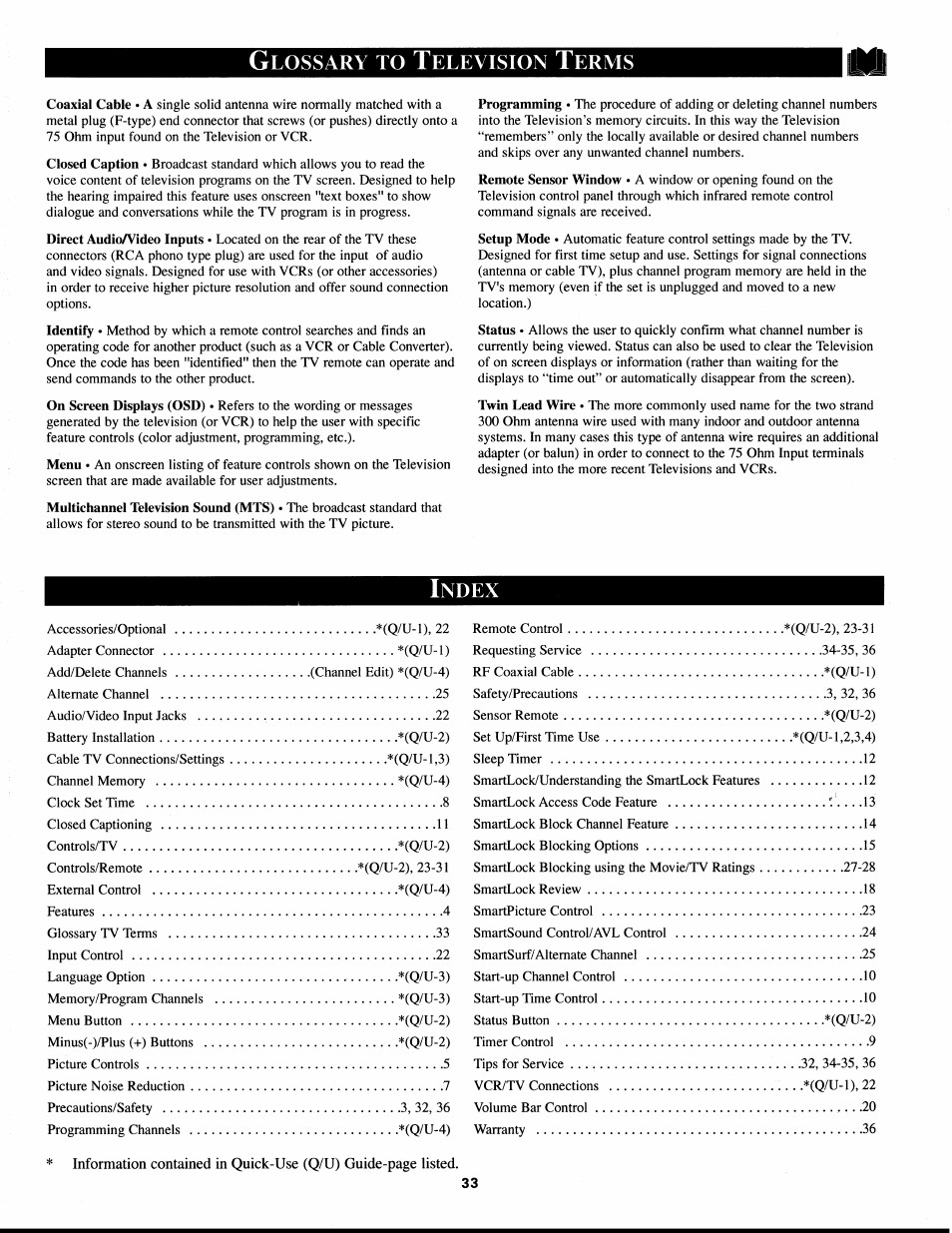 Lossary, Elevision, Erms | Ndex | Philips XS2757CI User Manual | Page 33 / 36