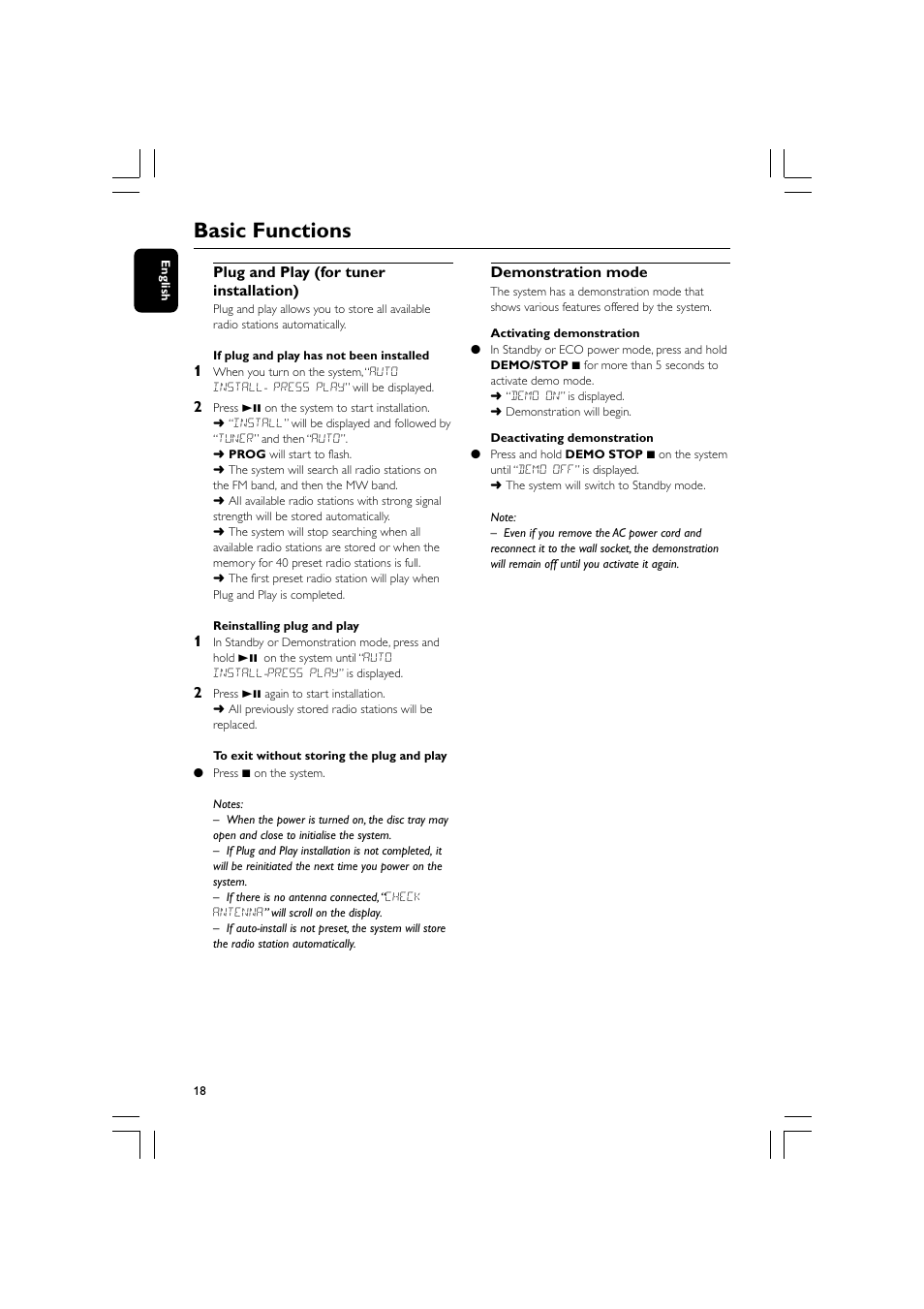 Basic functions | Philips FW-D750 User Manual | Page 18 / 48