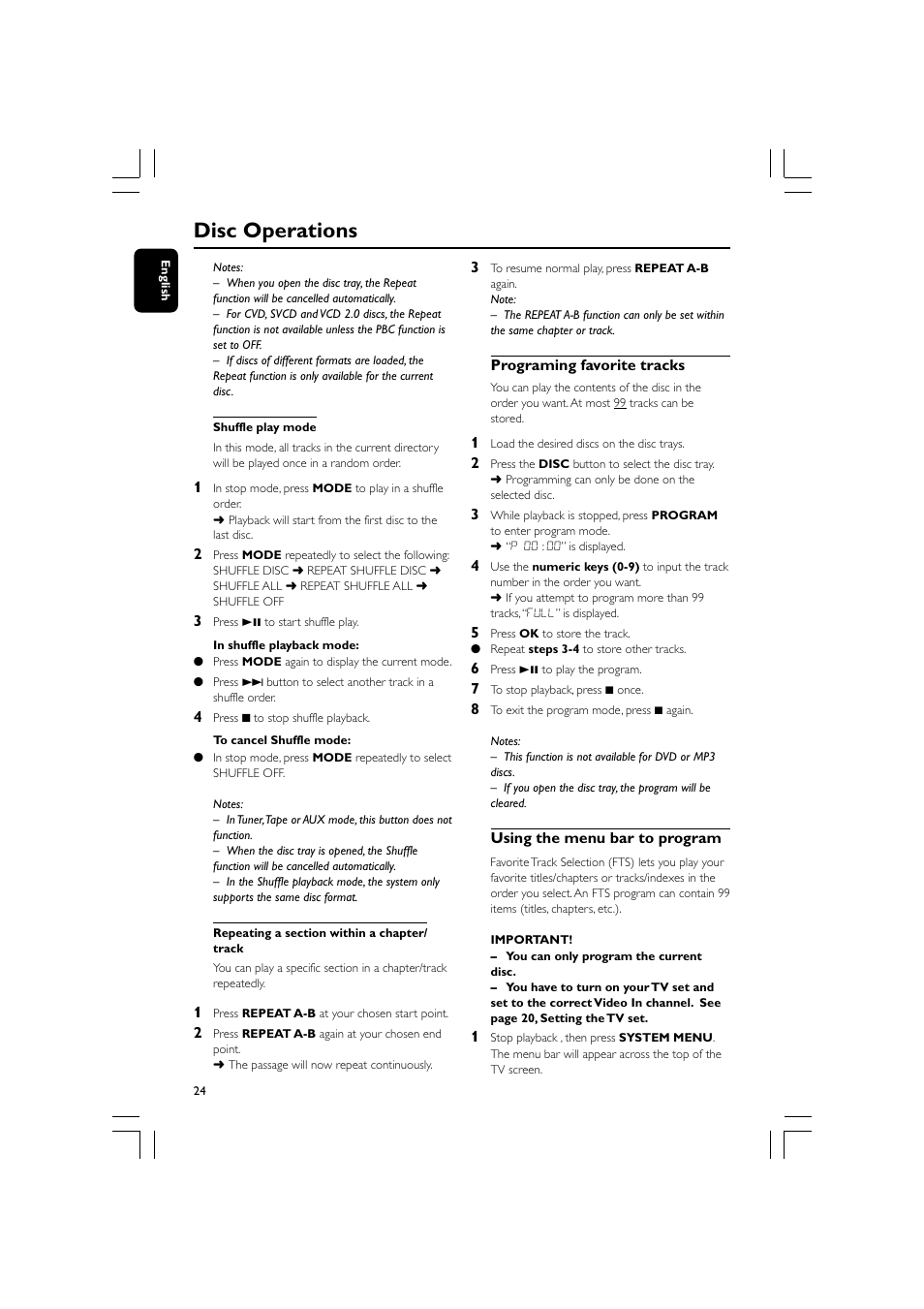 Disc operations | Philips FW-D750 User Manual | Page 24 / 48