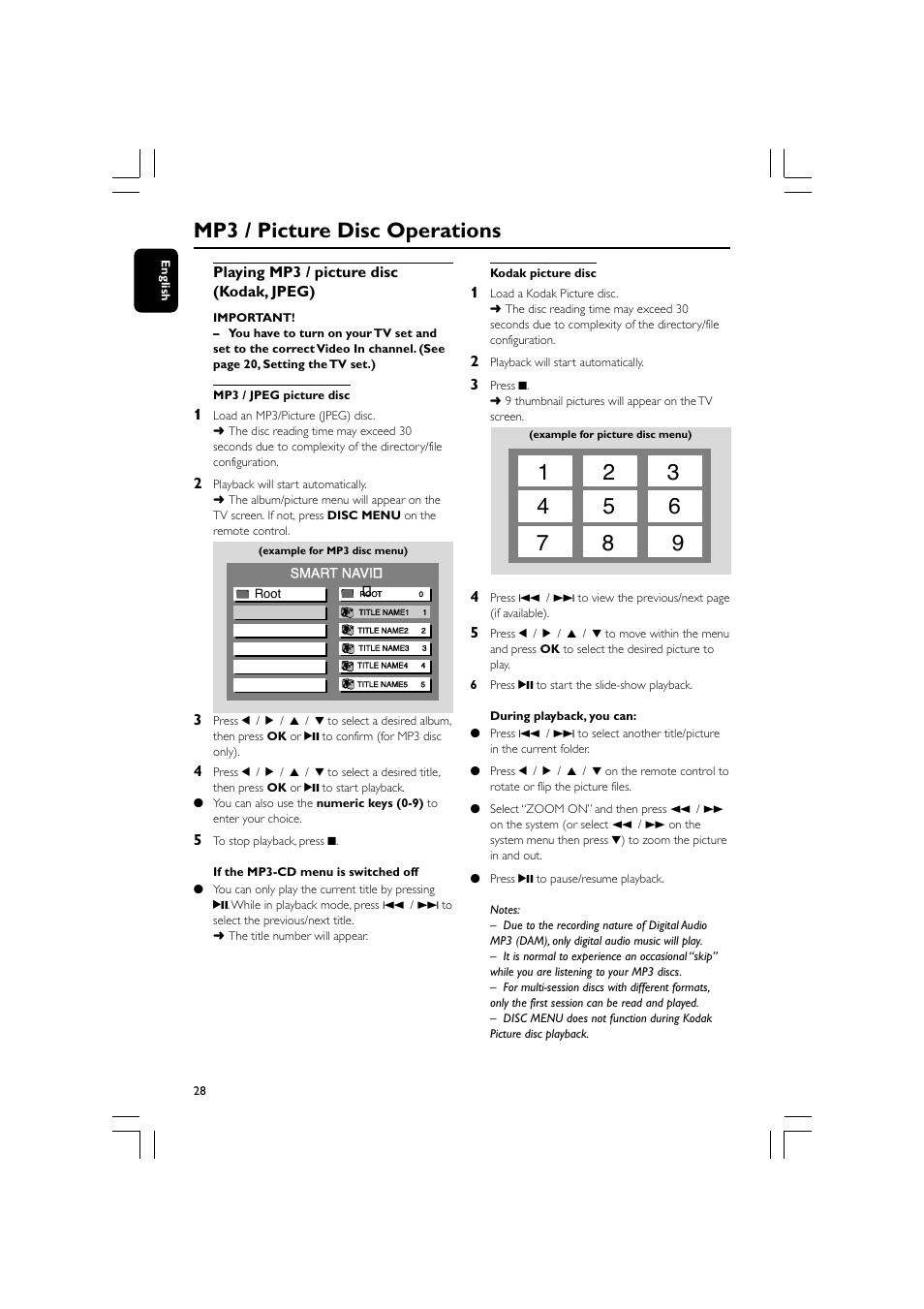 Mp3 / picture disc operations | Philips FW-D750 User Manual | Page 28 / 48