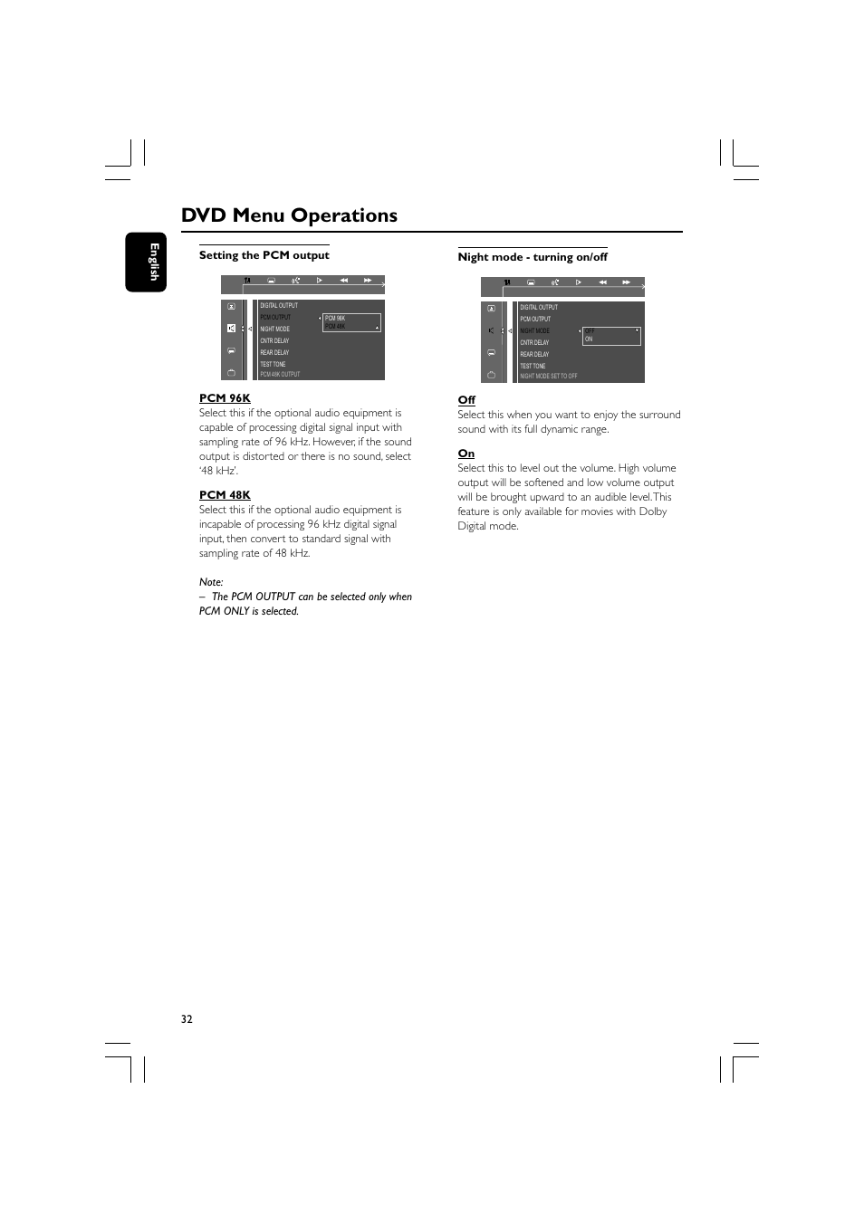 Dvd menu operations | Philips FW-D750 User Manual | Page 32 / 48