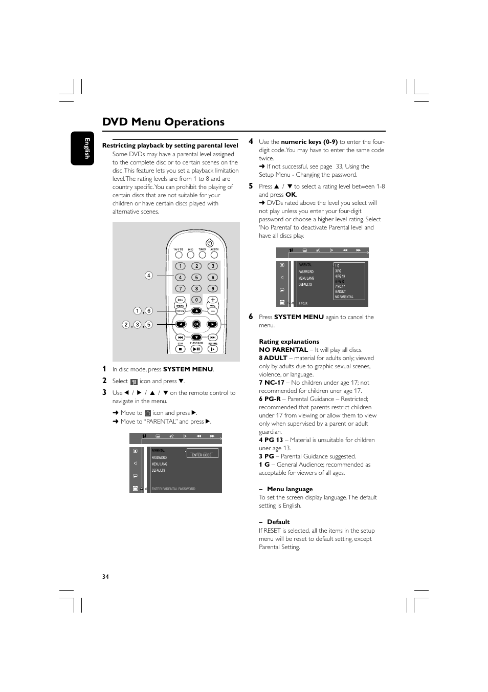Dvd menu operations | Philips FW-D750 User Manual | Page 34 / 48