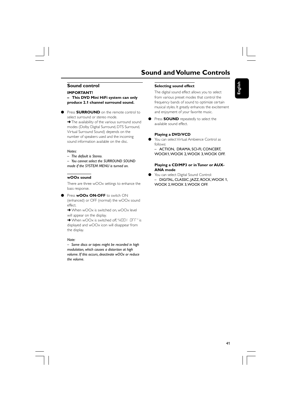 Sound and volume controls | Philips FW-D750 User Manual | Page 41 / 48