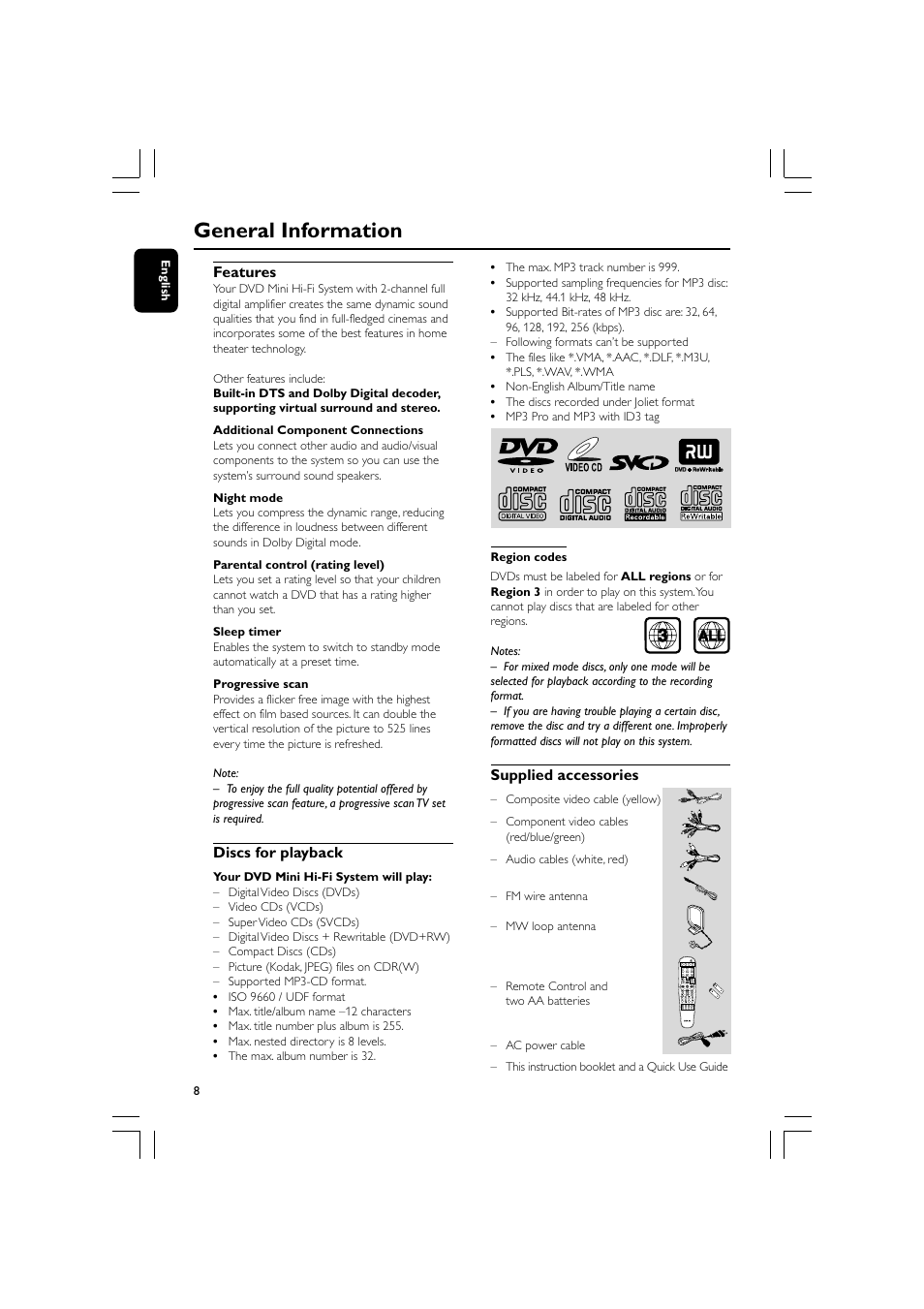 General information | Philips FW-D750 User Manual | Page 8 / 48