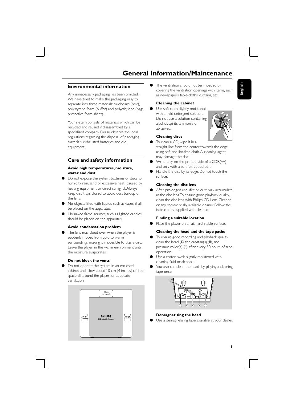 General information/maintenance, Environmental information, Care and safety information | Philips FW-D750 User Manual | Page 9 / 48