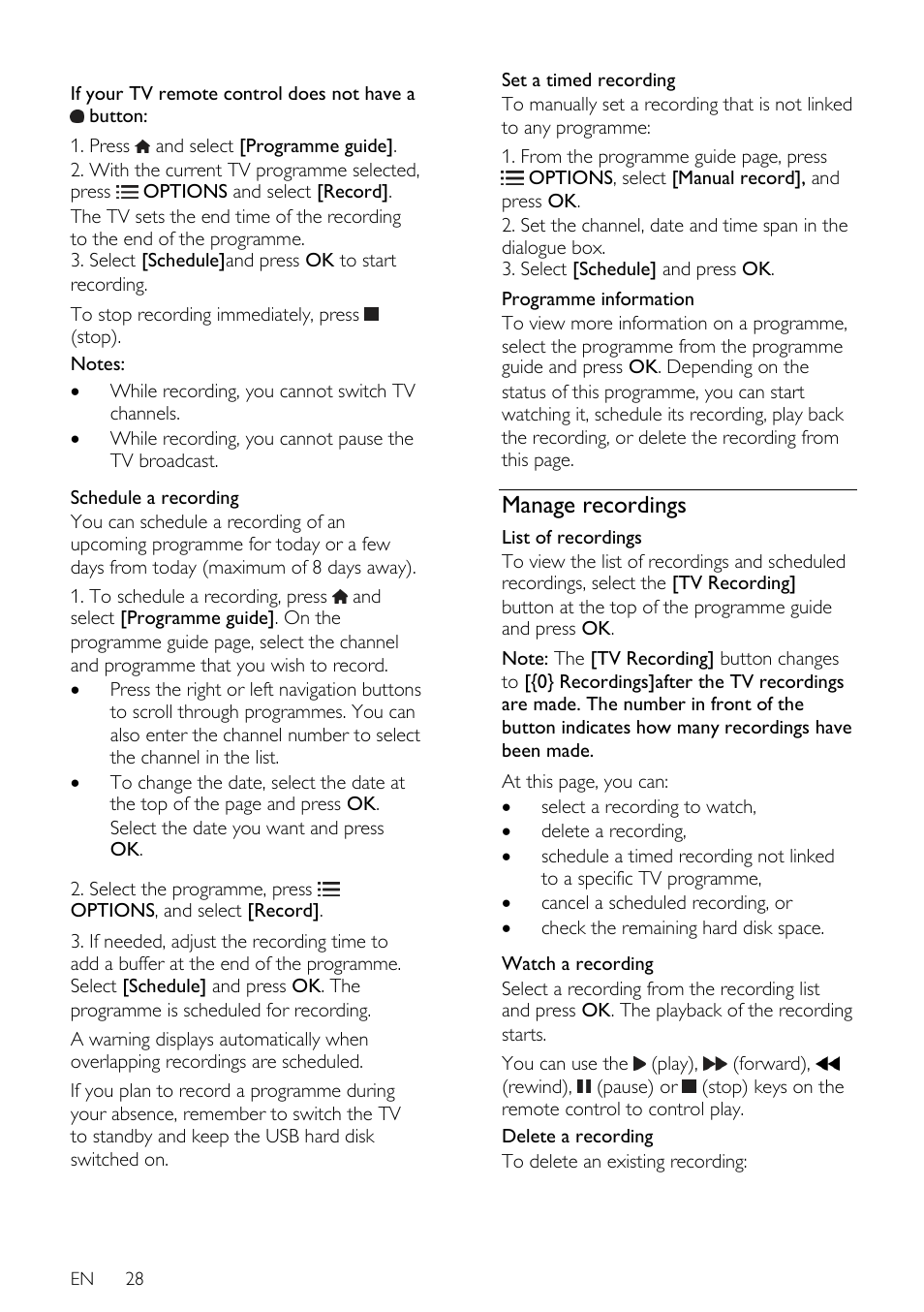 Manage recordings | Philips 46PFL66X6H User Manual | Page 28 / 68