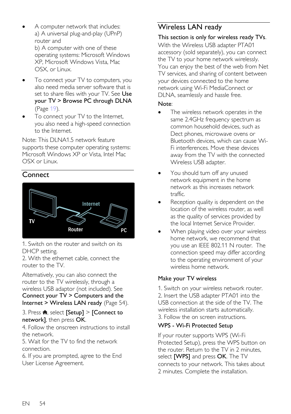 Connect, Wireless lan ready | Philips 46PFL66X6H User Manual | Page 54 / 68