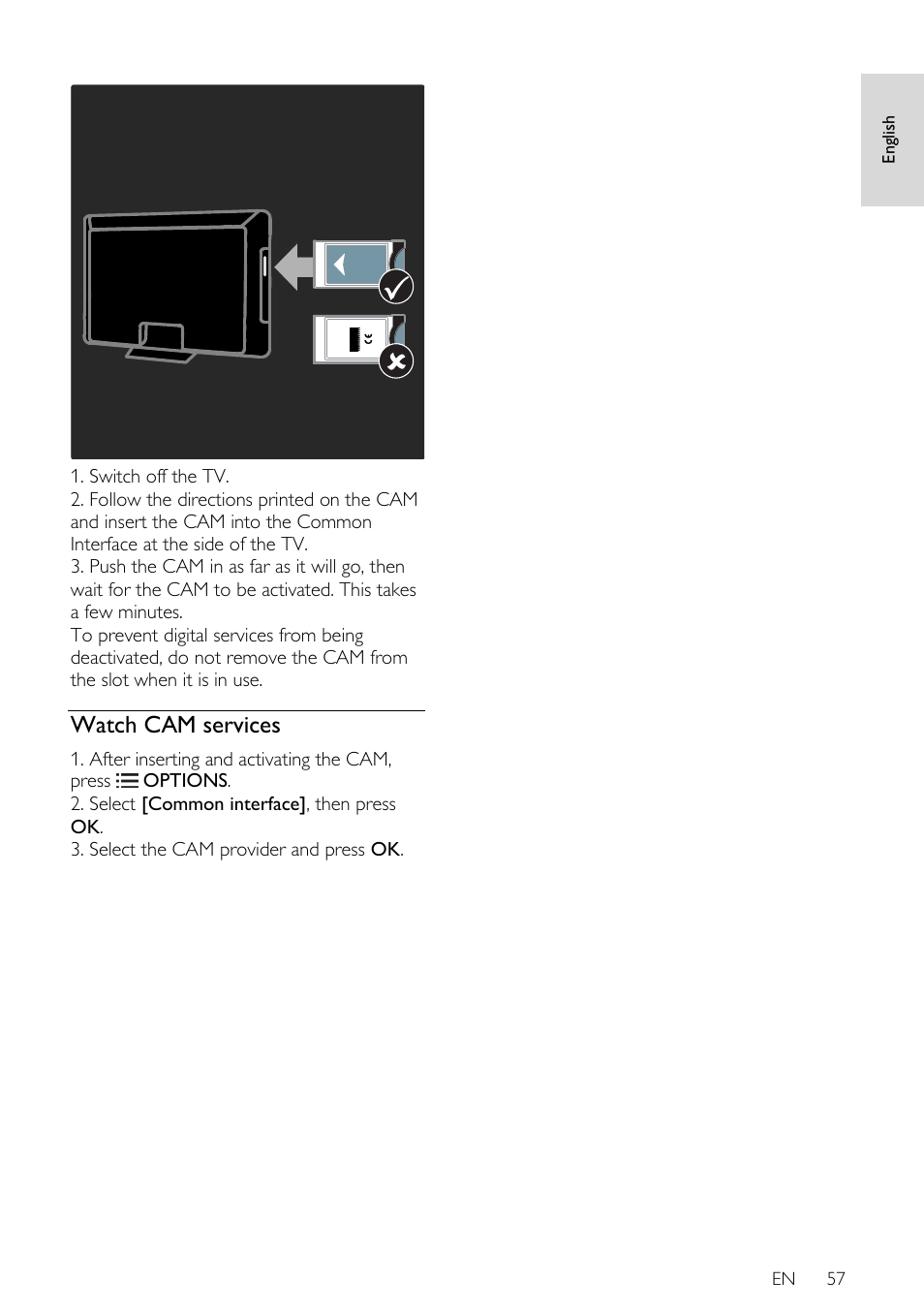 Watch cam services, En 57, En gl is h | Philips 46PFL66X6H User Manual | Page 57 / 68