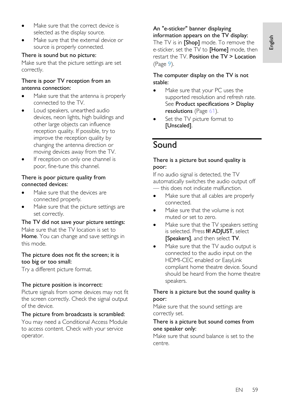 Sound | Philips 46PFL66X6H User Manual | Page 59 / 68