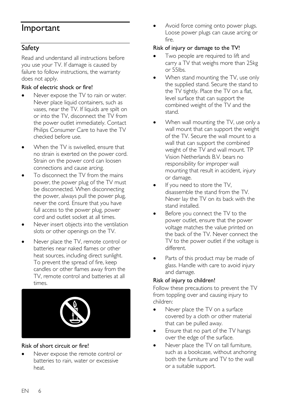 Important, Safety | Philips 46PFL66X6H User Manual | Page 6 / 68