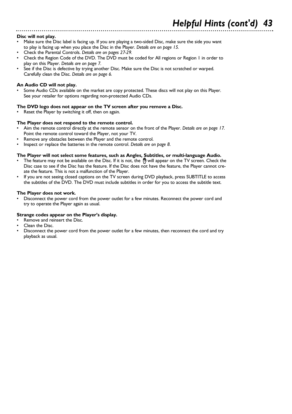 Helpful hints (cont'd) 43 | Philips DVD615AT98 User Manual | Page 43 / 48